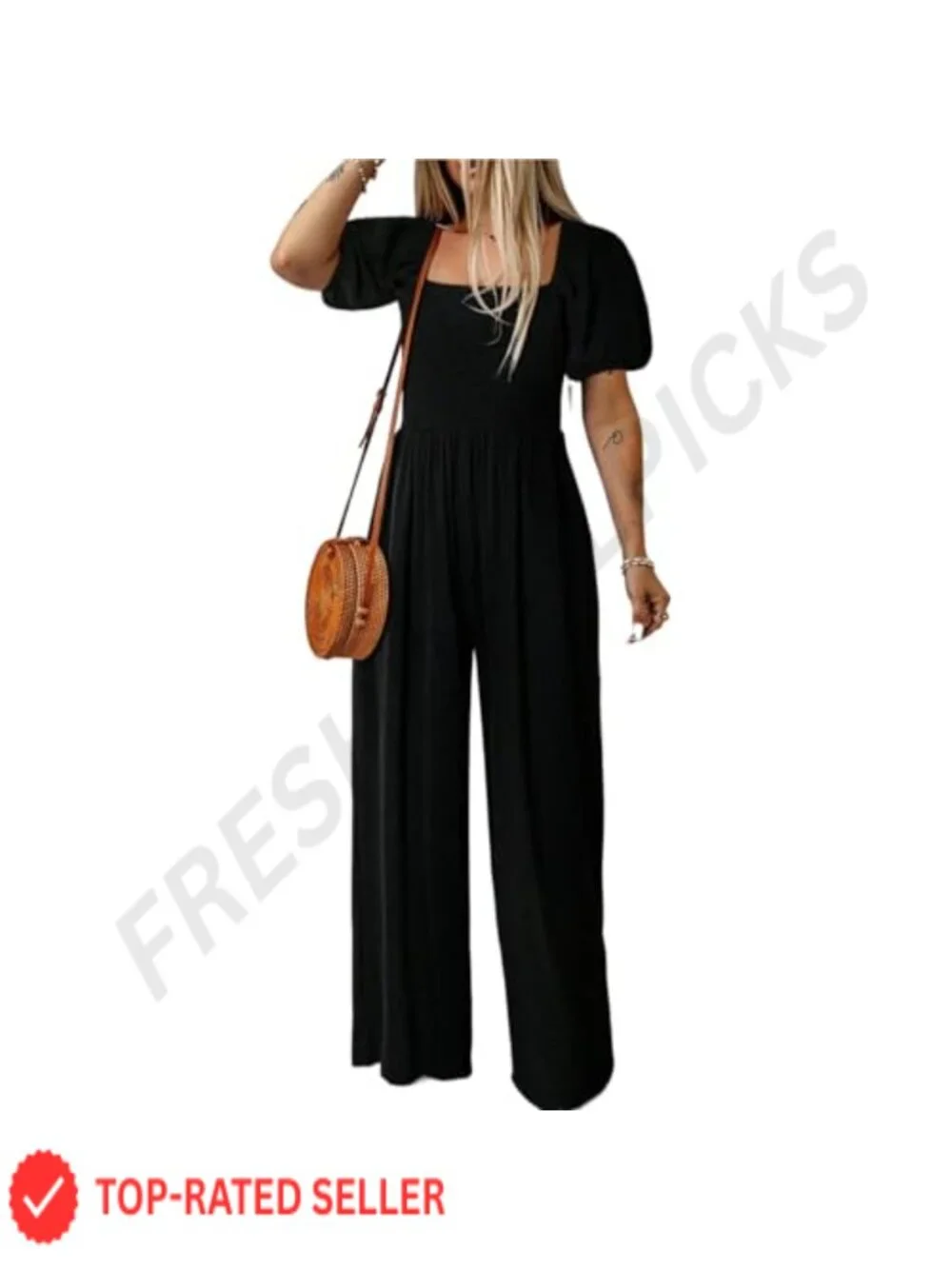 Wide Leg Jumpsuit with Pockets - Short Sleeve Casual Romper for Women